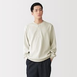 紳士　素材に還るワッフル編みヘンリーネック長袖Ｔシャツ