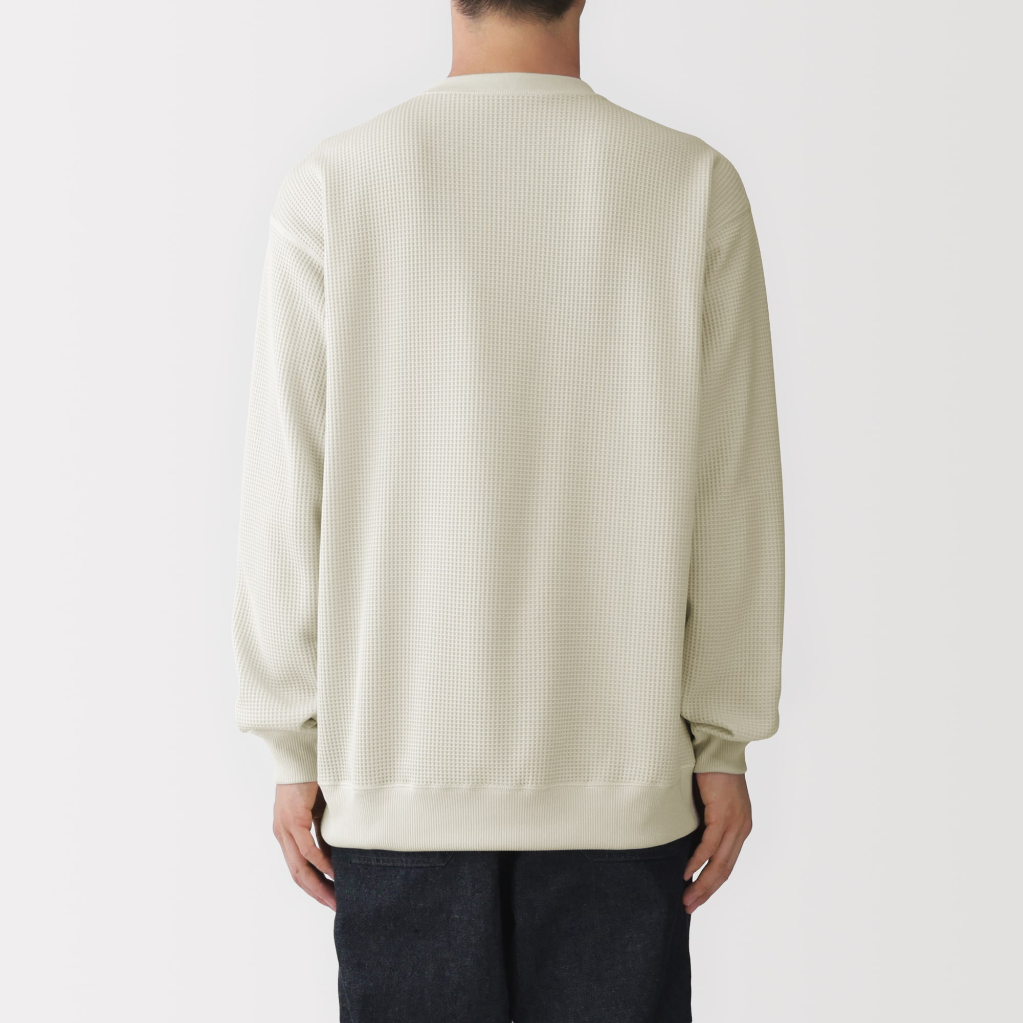 紳士　素材に還るワッフル編みヘンリーネック長袖Ｔシャツ