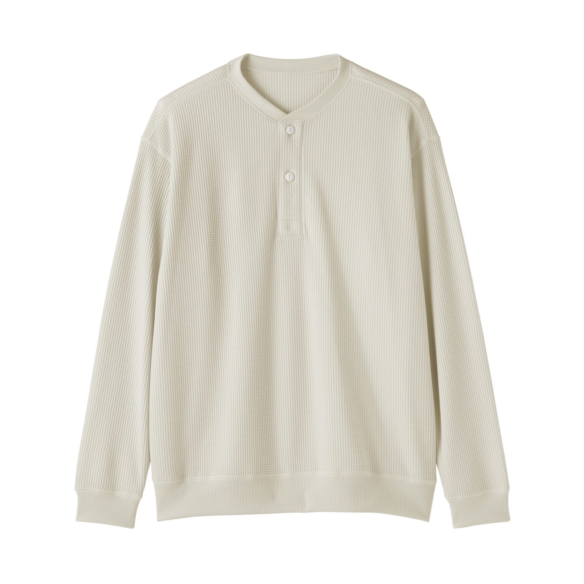 紳士　素材に還るワッフル編みヘンリーネック長袖Ｔシャツ