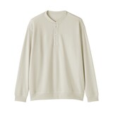 紳士　素材に還るワッフル編みヘンリーネック長袖Ｔシャツ