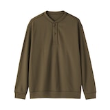 紳士　素材に還るワッフル編みヘンリーネック長袖Ｔシャツ