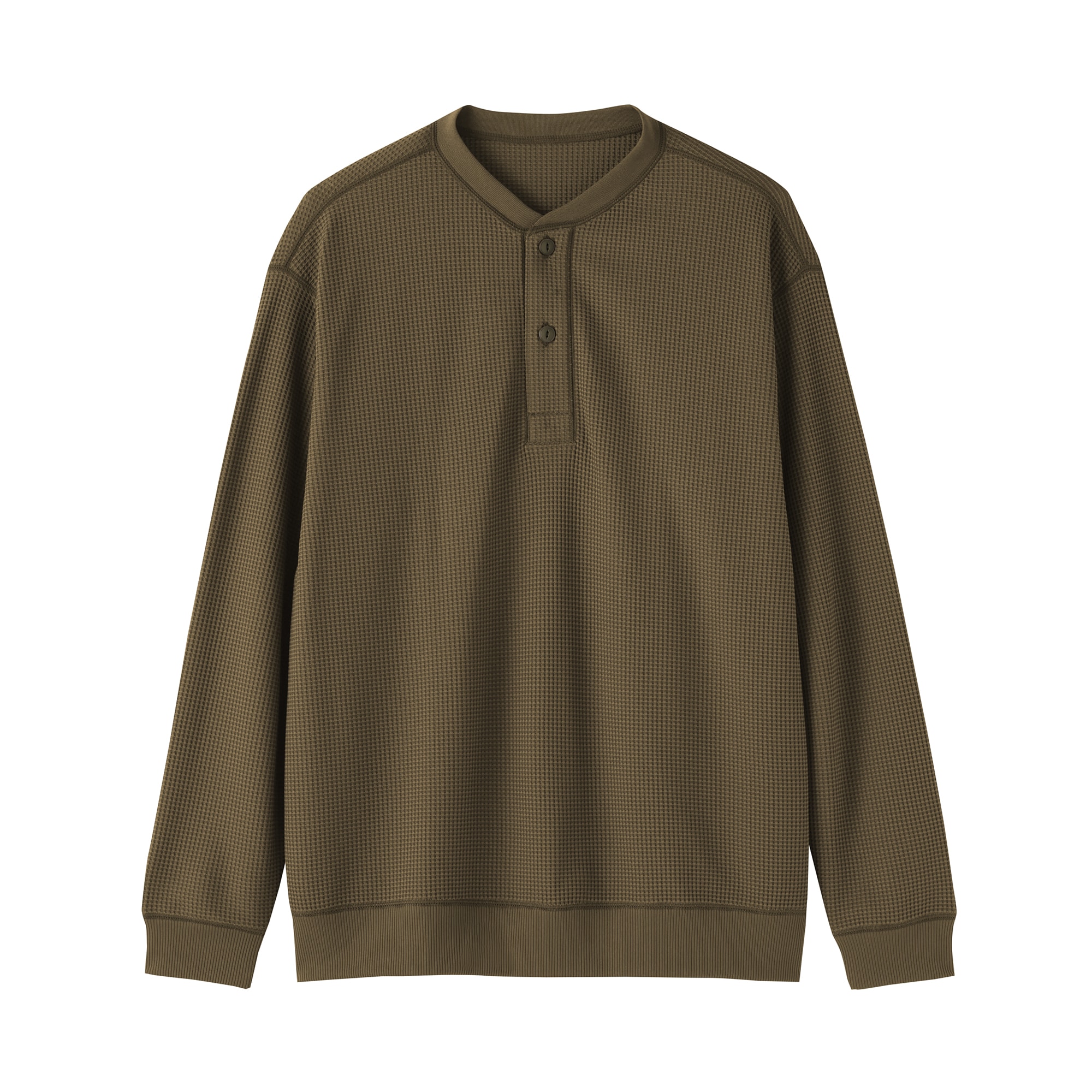 紳士　素材に還るワッフル編みヘンリーネック長袖Ｔシャツ