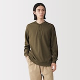 紳士　素材に還るワッフル編みヘンリーネック長袖Ｔシャツ