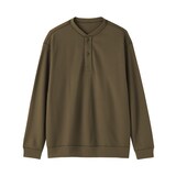 紳士　素材に還るワッフル編みヘンリーネック長袖Ｔシャツ