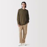 紳士　素材に還るワッフル編みヘンリーネック長袖Ｔシャツ