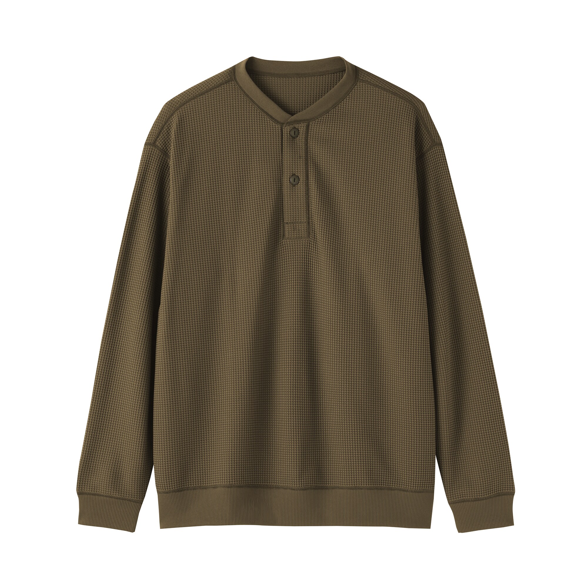 紳士　素材に還るワッフル編みヘンリーネック長袖Ｔシャツ