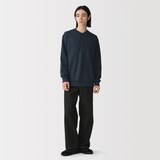 紳士　素材に還るワッフル編みヘンリーネック長袖Ｔシャツ