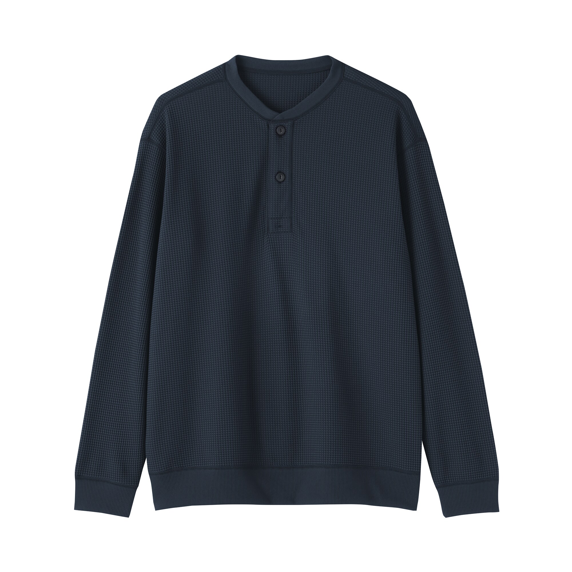 紳士　素材に還るワッフル編みヘンリーネック長袖Ｔシャツ