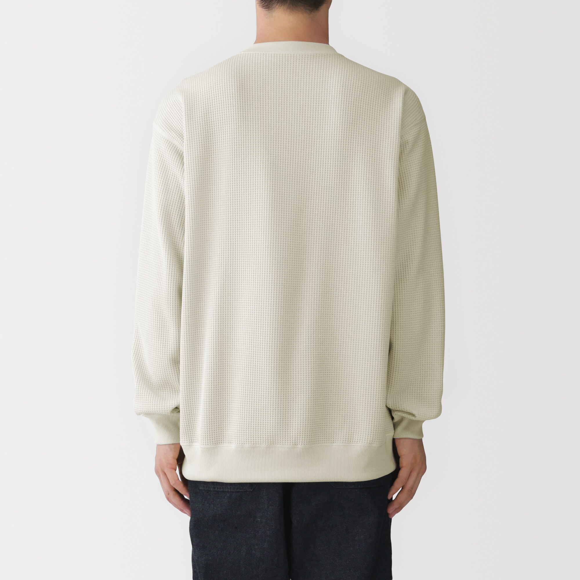 紳士　素材に還るワッフル編みヘンリーネック長袖Ｔシャツ