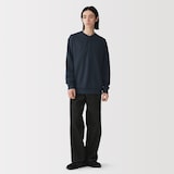紳士　素材に還るワッフル編みヘンリーネック長袖Ｔシャツ