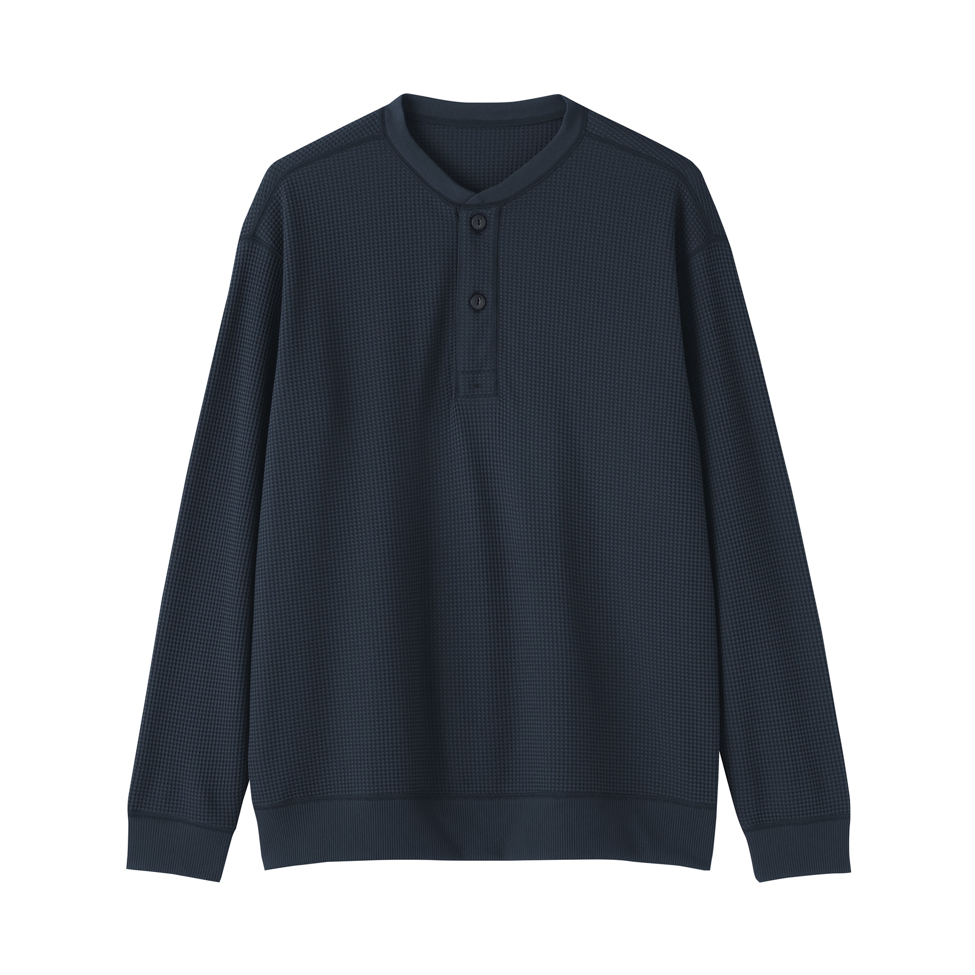 紳士　素材に還るワッフル編みヘンリーネック長袖Ｔシャツ