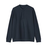 紳士　素材に還るワッフル編みヘンリーネック長袖Ｔシャツ
