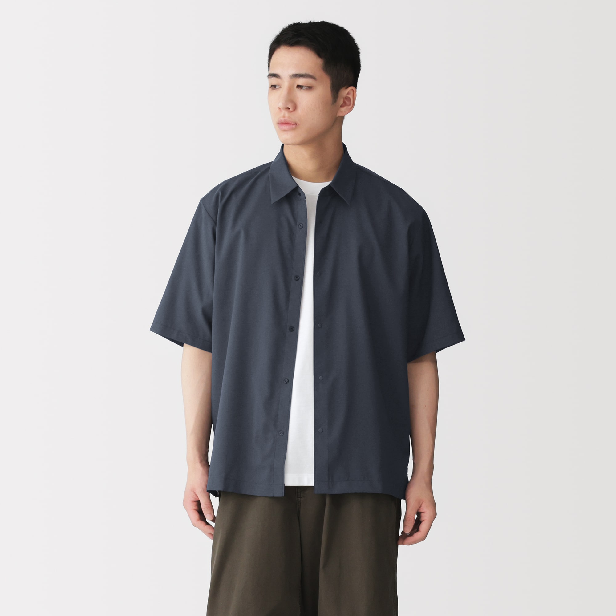  半袖シャツ M ブラック/グリーン 日本未入荷 JNO767 紳士 UVカット吸汗速乾半袖シャツ | 無印良品