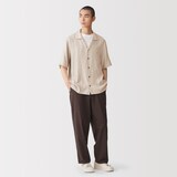 紳士　キュプラ混オープンカラー半袖シャツ