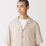 紳士　キュプラ混オープンカラー半袖シャツ