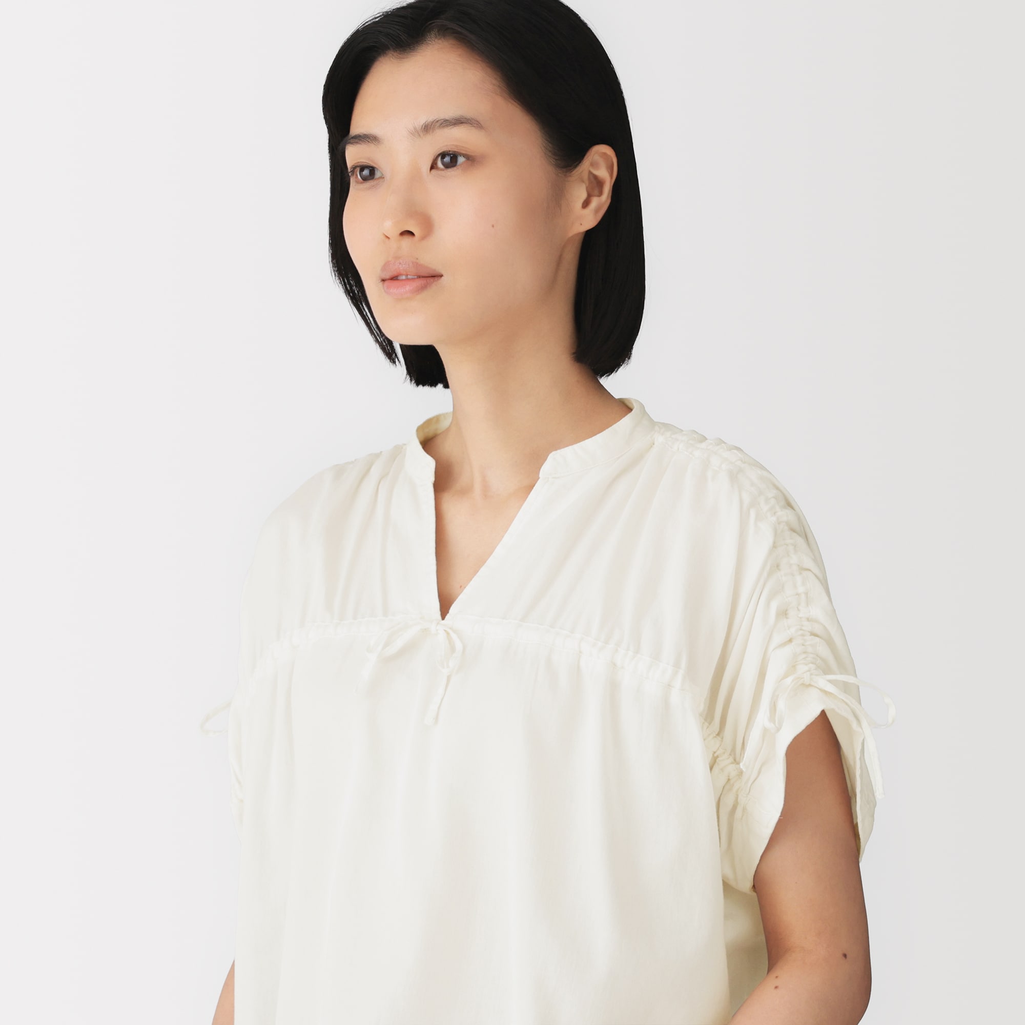 婦人 綿サテンギャザーブラウス | 無印良品