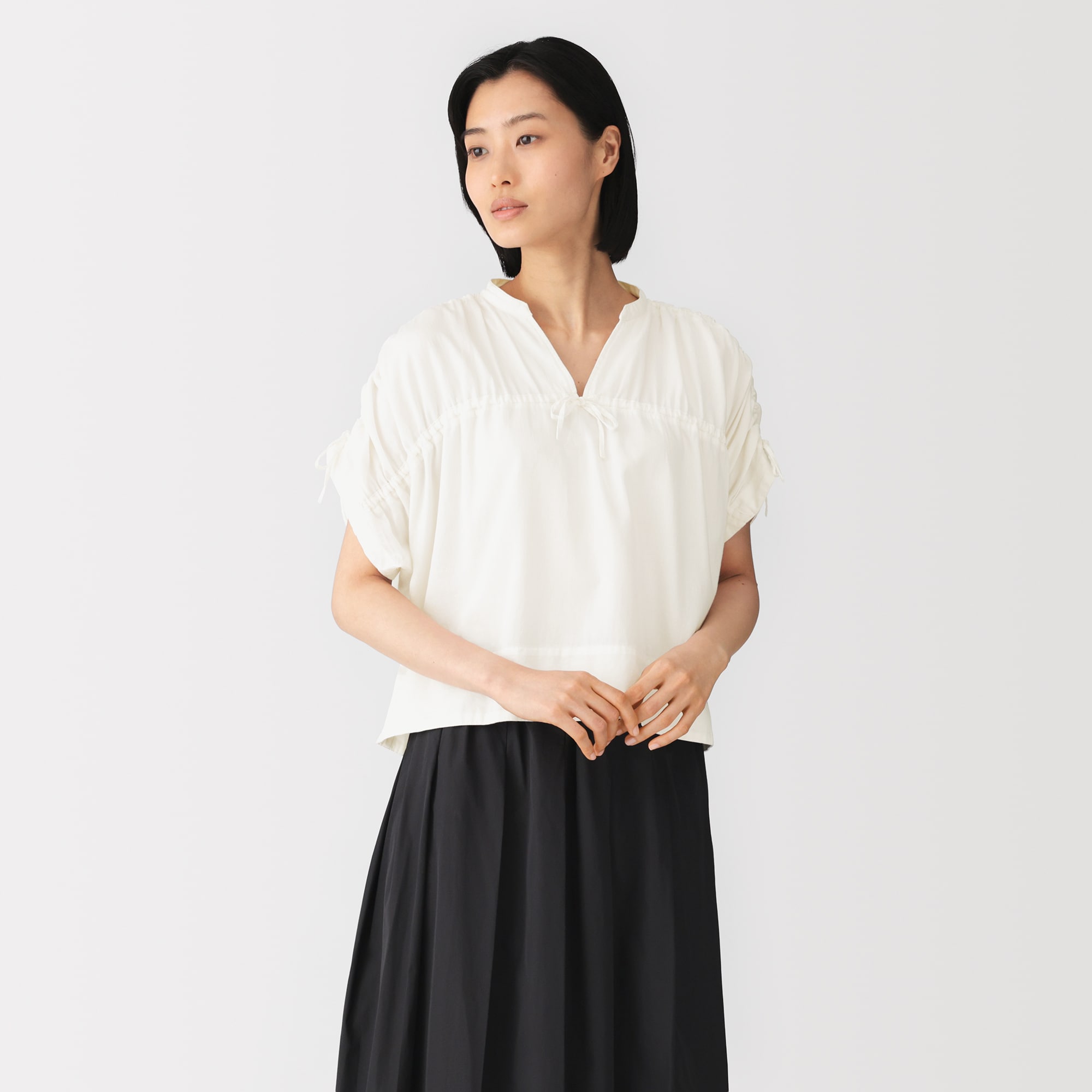 婦人 綿サテンギャザーブラウス | 無印良品