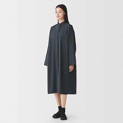 婦人 和紙混高密度ポプリン ノースリーブギャザーワンピース | 無印良品