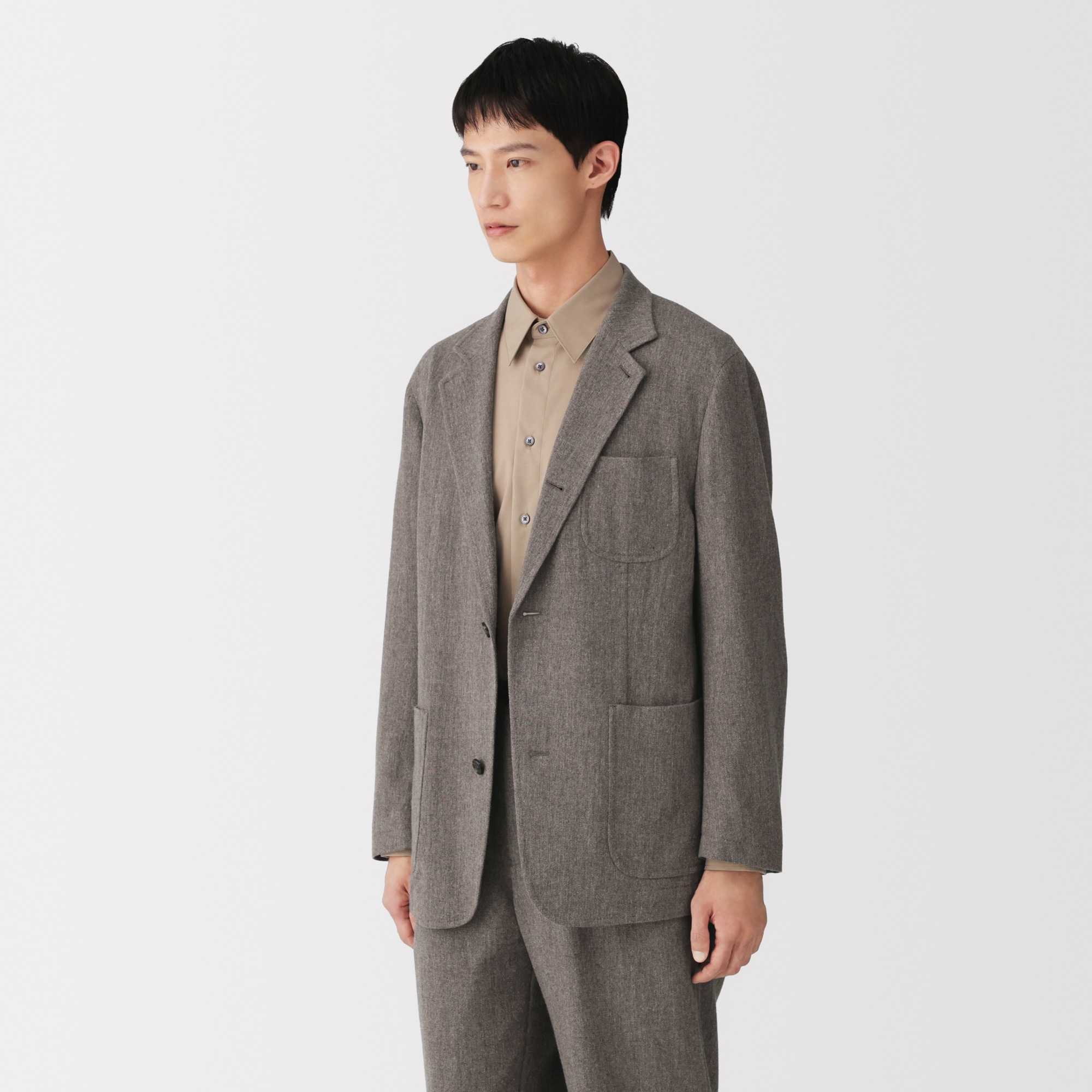 良品計画 テーラードジャケット 羊革 イタリア製 無印良品 MUJI LABO 紳士 再生カシミヤ混テーラードジャケット | 無印良品