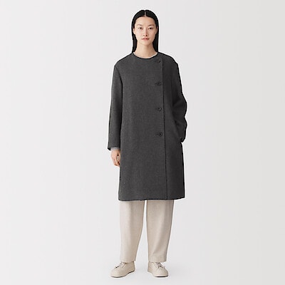 【１０月上旬発売予定】婦人　再生カシミヤ混二重織りノーカラーコート