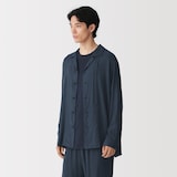 紳士　キュプラ混オープンカラー長袖シャツ