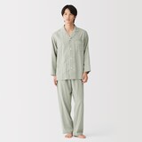 紳士　脇に縫い目のない　二重ガーゼ長袖パジャマ