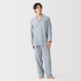 紳士　脇に縫い目のない　二重ガーゼ長袖パジャマ