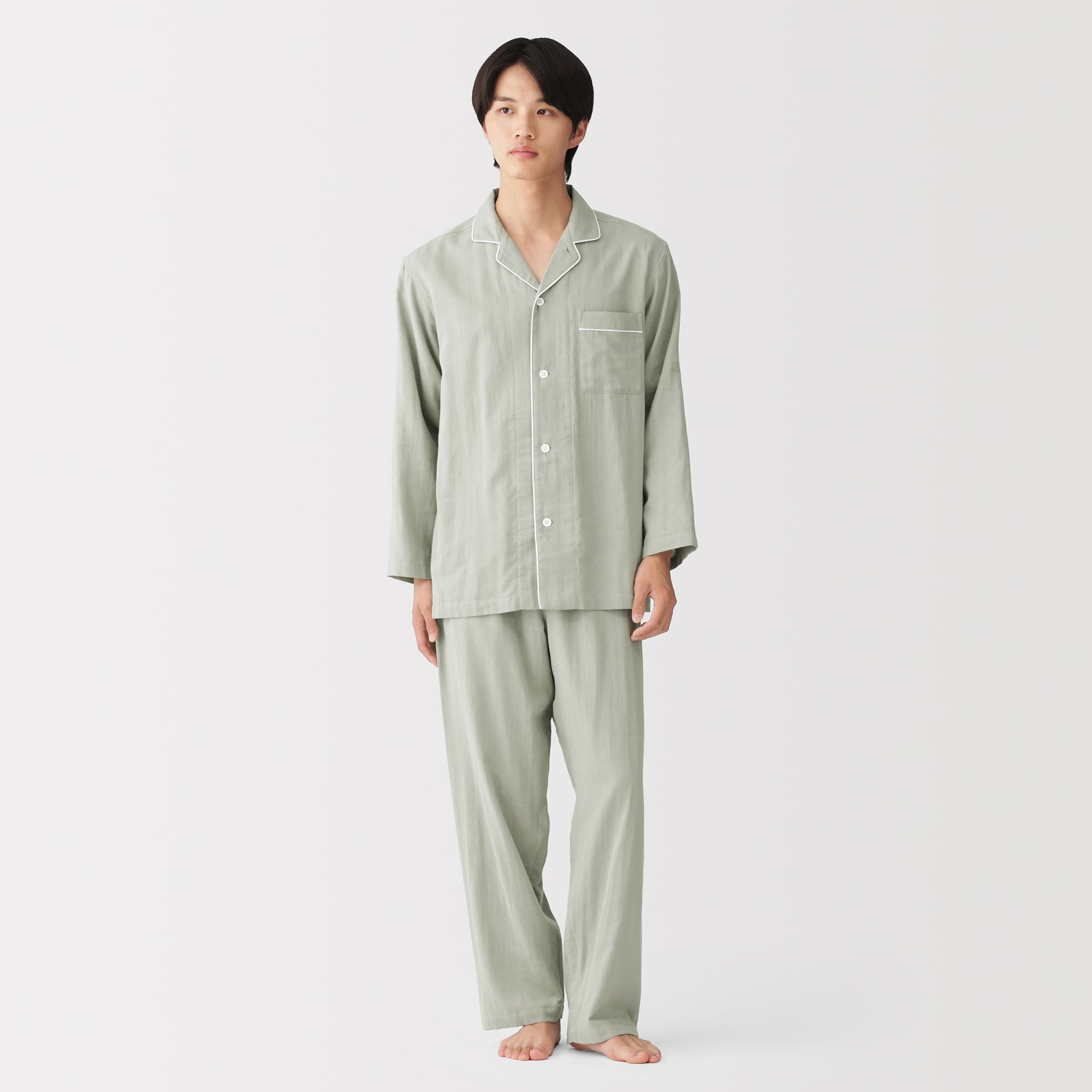 紳士 脇に縫い目のない 二重ガーゼ長袖パジャマ | 無印良品