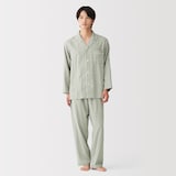 紳士　脇に縫い目のない　二重ガーゼ長袖パジャマ