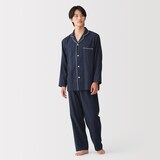 紳士　脇に縫い目のない　二重ガーゼ長袖パジャマ