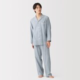 紳士　脇に縫い目のない　二重ガーゼ長袖パジャマ