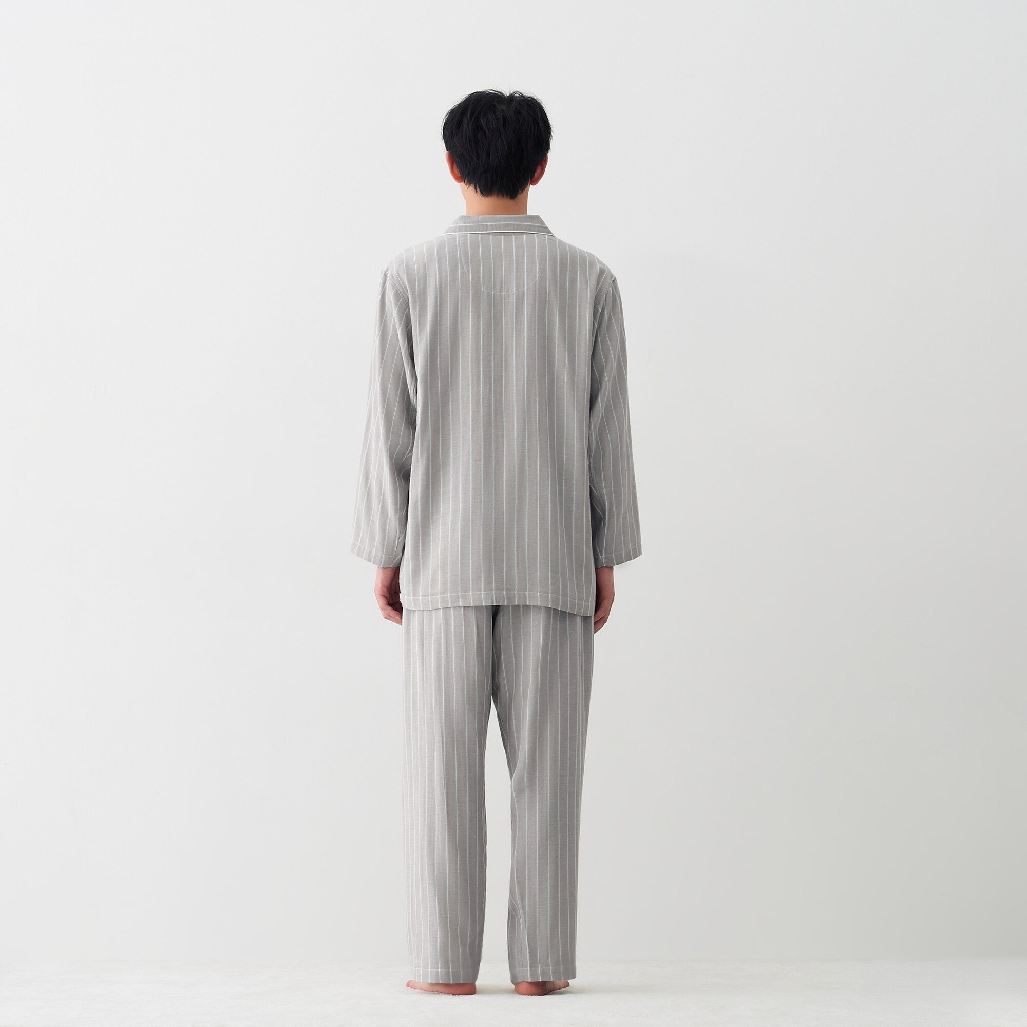 紳士　脇に縫い目のない　二重ガーゼ長袖パジャマ