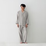 紳士　脇に縫い目のない　二重ガーゼ長袖パジャマ