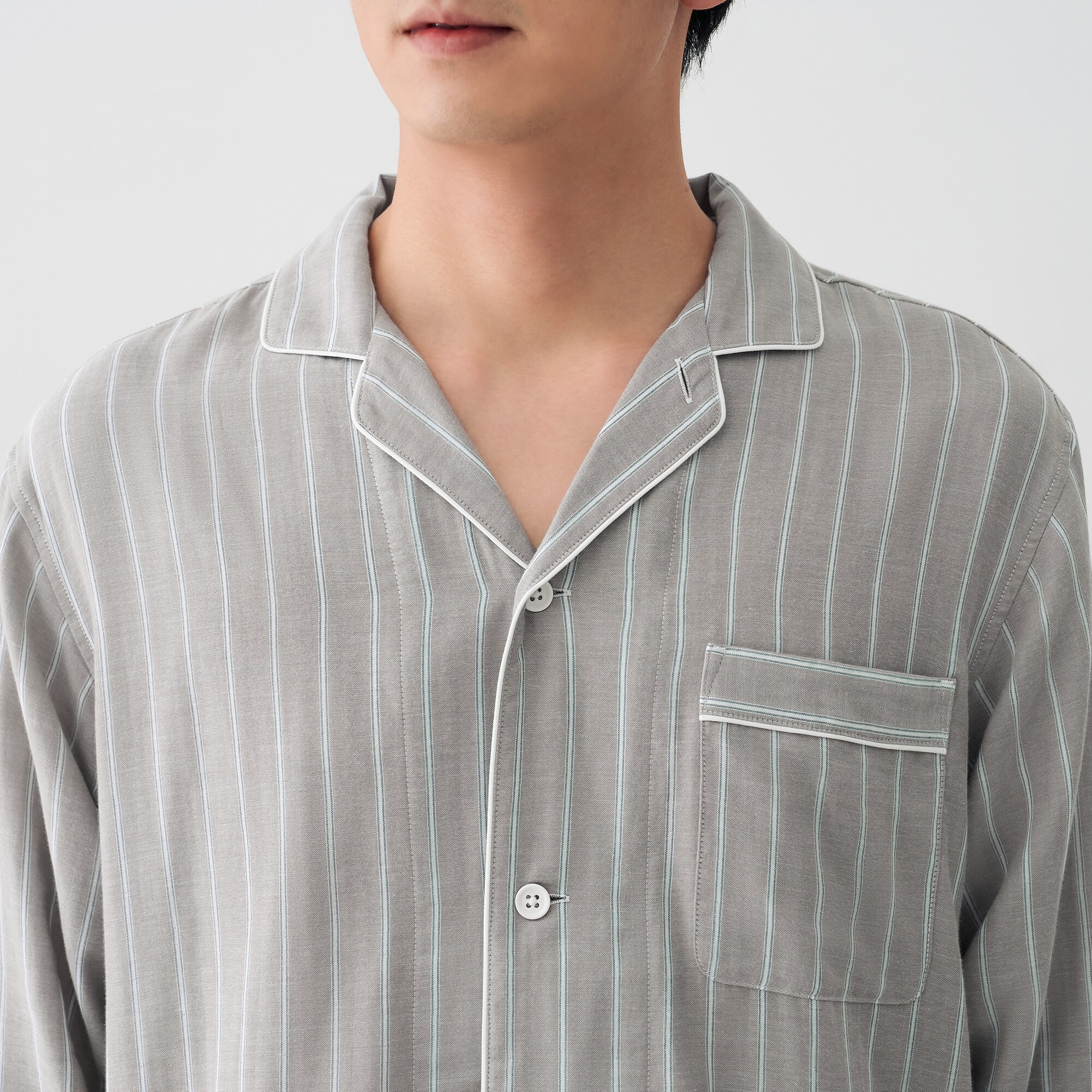 紳士　脇に縫い目のない　二重ガーゼ長袖パジャマ