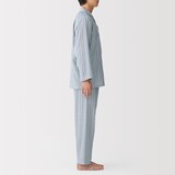 紳士　脇に縫い目のない　二重ガーゼ長袖パジャマ