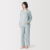 婦人　脇に縫い目のない　二重ガーゼ長袖パジャマ