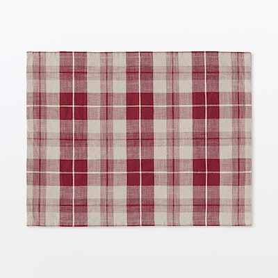 インド綿　ランチョンマット／チェック　約４５×３５ｃｍ