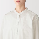 婦人　洗いざらし　ブロードスタンドカラー長袖ロングシャツ
