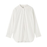 婦人　洗いざらし　ブロードスタンドカラー長袖ロングシャツ