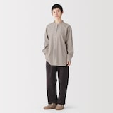 婦人　洗いざらし　ブロードスタンドカラー長袖ロングシャツ