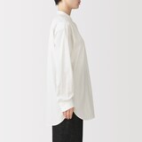 婦人　洗いざらし　ブロードスタンドカラー長袖ロングシャツ
