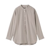 婦人　洗いざらし　ブロードスタンドカラー長袖ロングシャツ