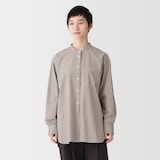 婦人　洗いざらし　ブロードスタンドカラー長袖ロングシャツ