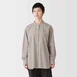 婦人　洗いざらし　ブロードスタンドカラー長袖ロングシャツ