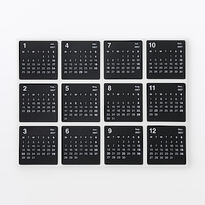はがせる　カレンダーシール　２０２７年１月～１２月　月曜始まり／１片４０×４０ｍｍ