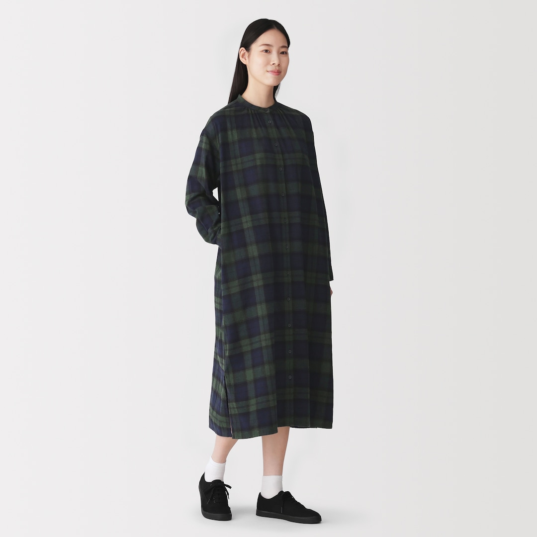 Women's Double-Sided Brushed Soft Twist Flannel Stand Collar Long Sleeve Dress