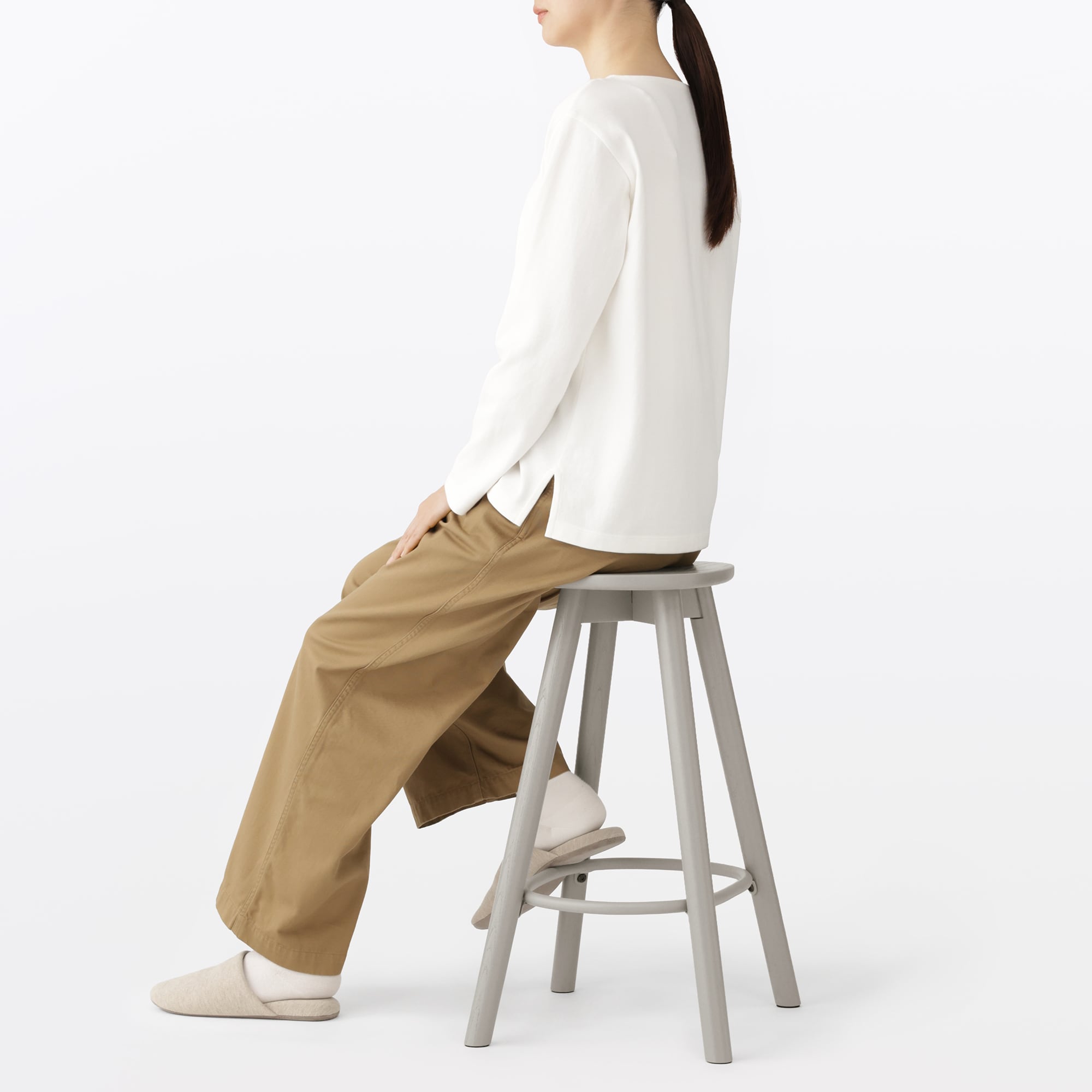 木製ハイスツール　アッシュ材突板　ライトグレー