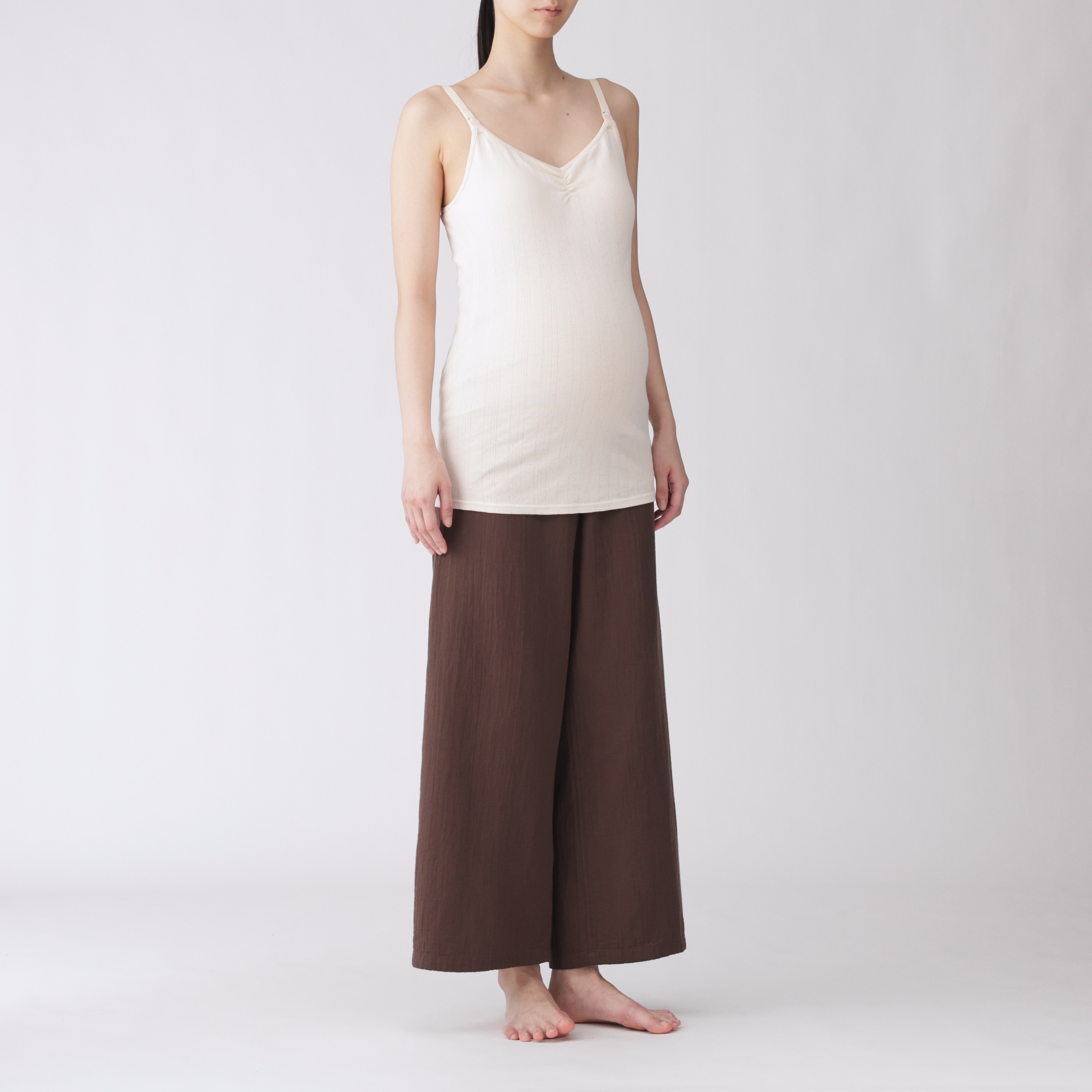 婦人　【マタニティ】コットン混パターンメッシュ授乳に便利なブラキャミソール