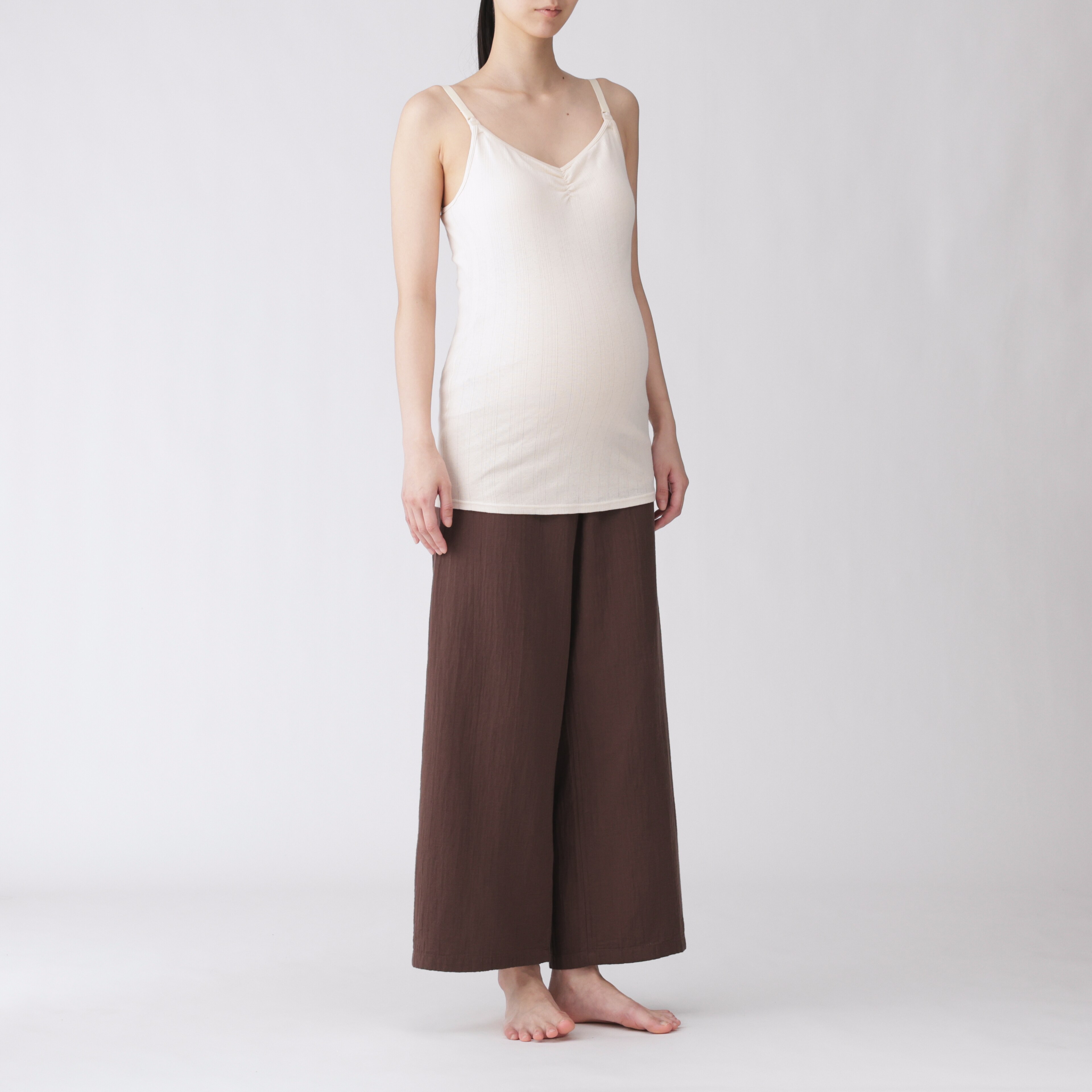 婦人　【マタニティ】コットン混パターンメッシュ授乳に便利なブラキャミソール