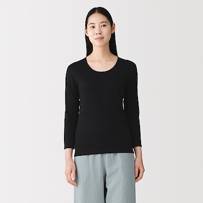 婦人　あったか綿　厚手　Ｕネック八分袖Ｔシャツ